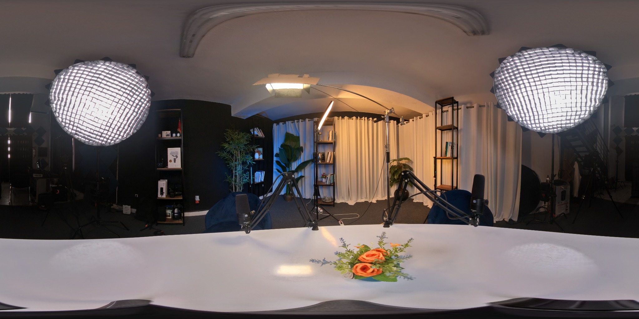Real panorama of the MediaValley studio with white curtains